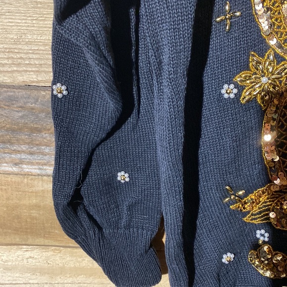 Lindsey Blake Vintage Sweater Black Gold Sequined Size M - Picture 2 of 6